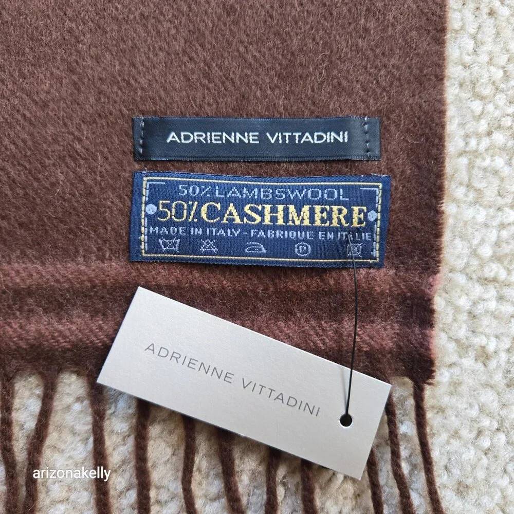 NWT Cashmere Wool Plaid Scarf Fringe Pink Brown